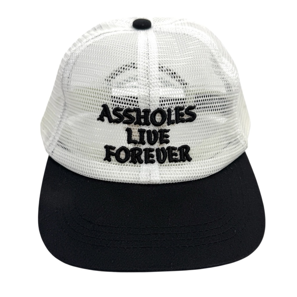 ASSHOLES LIVE FOREVER Mesh Two Tone Snapback Hat NEW White Black Embroidered